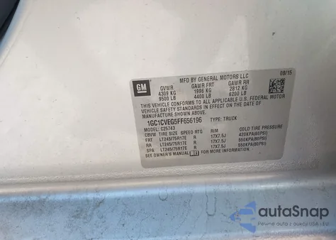 2015 Chevrolet Silverado 2500Hd Lt from USA, damaged, VIN 1GC1CVEG5FF656196